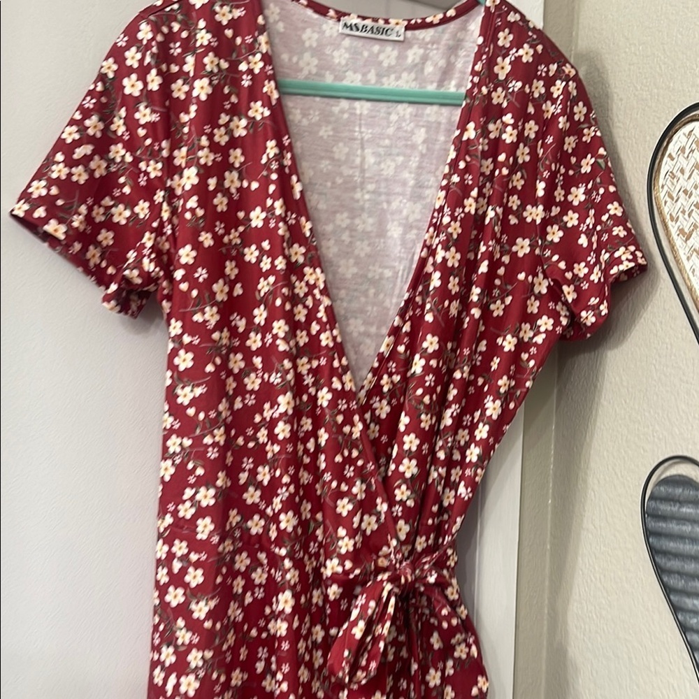 Floral Red Wrap Dress - Picture 7 of 14